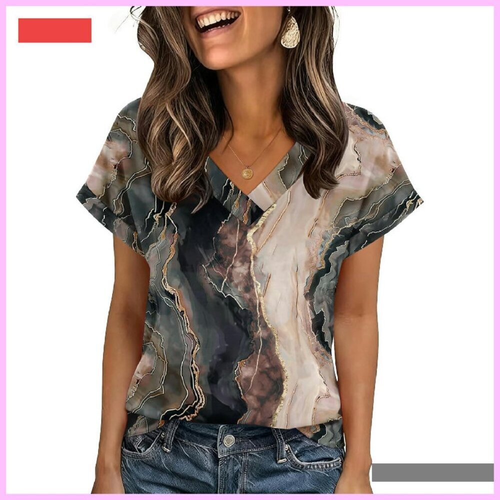 Rolled Sleeve V-Neck Blouse, Casual to Business Wear, Multiple Sizes